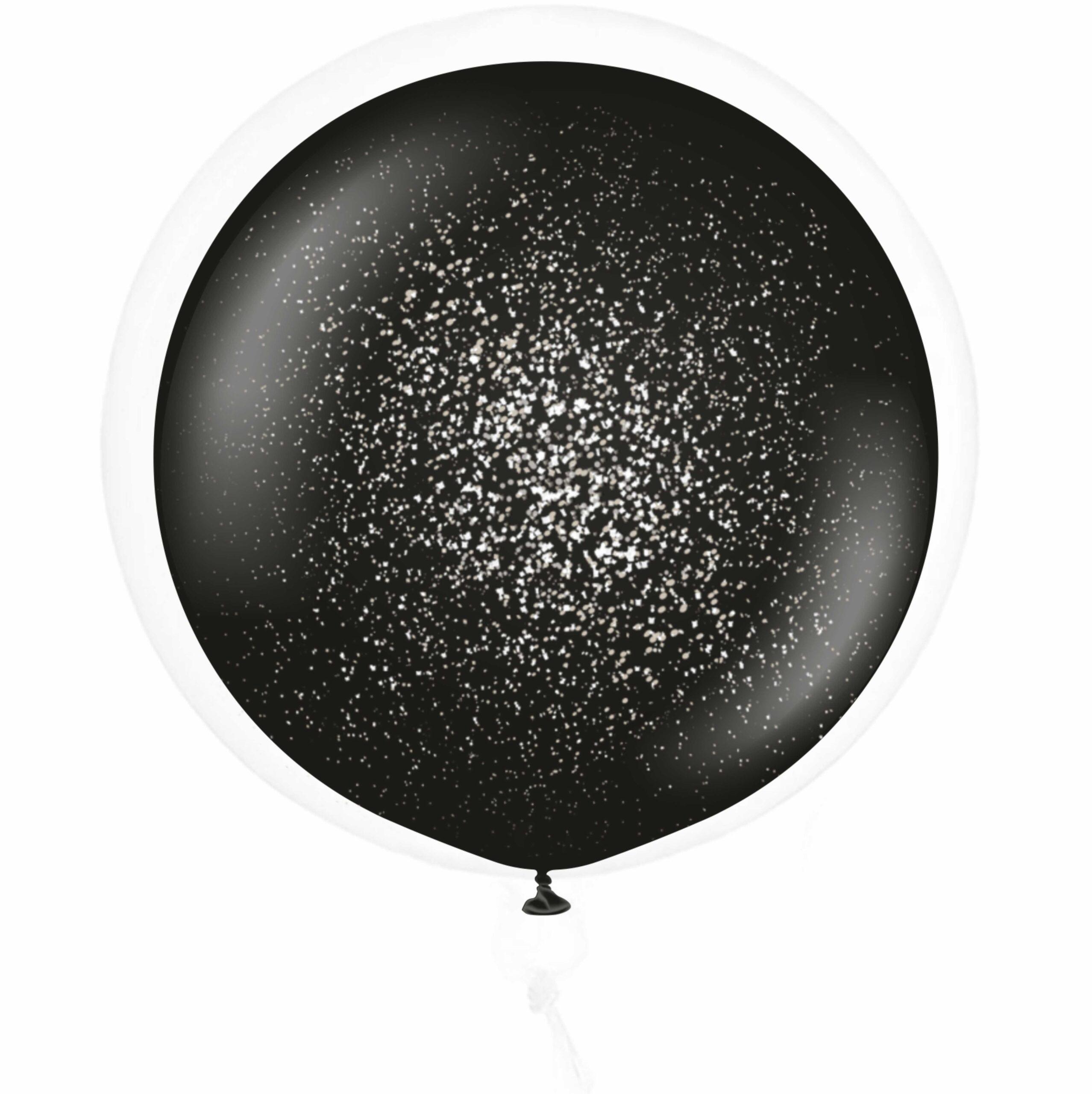 Balon Negru cu efect de Sticlă și cu confetti argintiu 80 cm