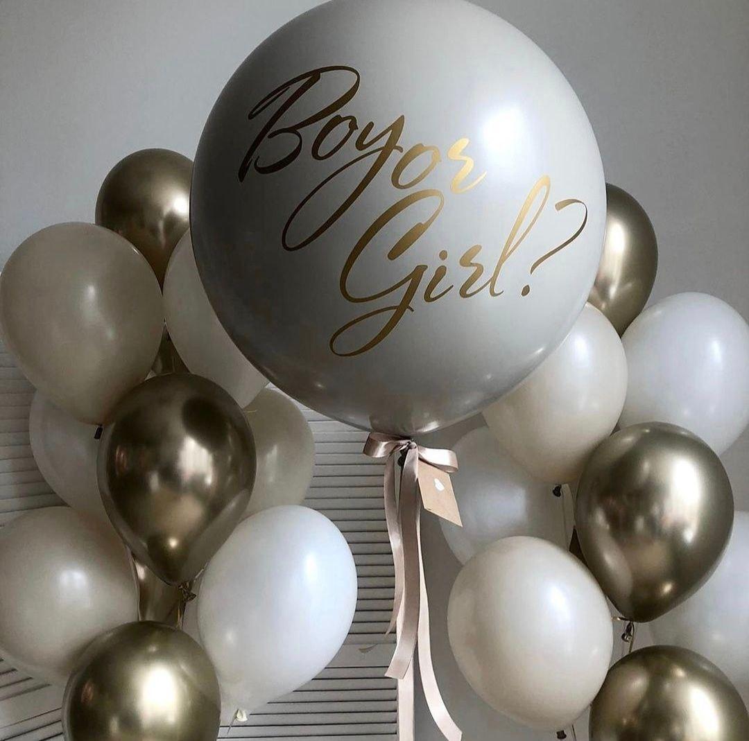 Set White Party Boy or Girl – Set Gender cu Baloane Albe & Aurii | Nr. 85