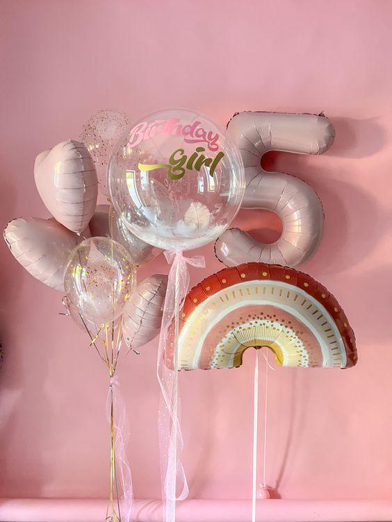 Set Aniversar Pink Boho – Cifră Roz Pal și Bubble cu Baloane | Nr. 306
