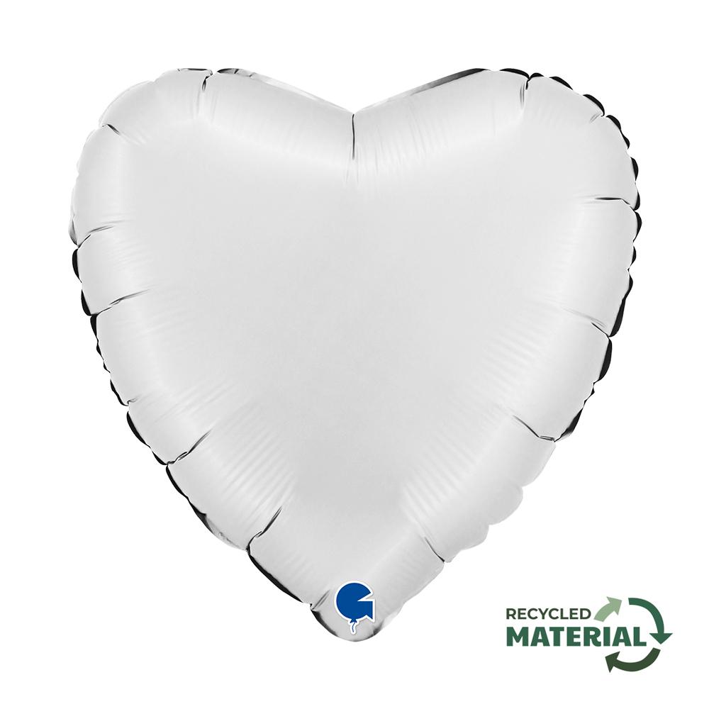 Inima Satin White cu heliu 46 cm