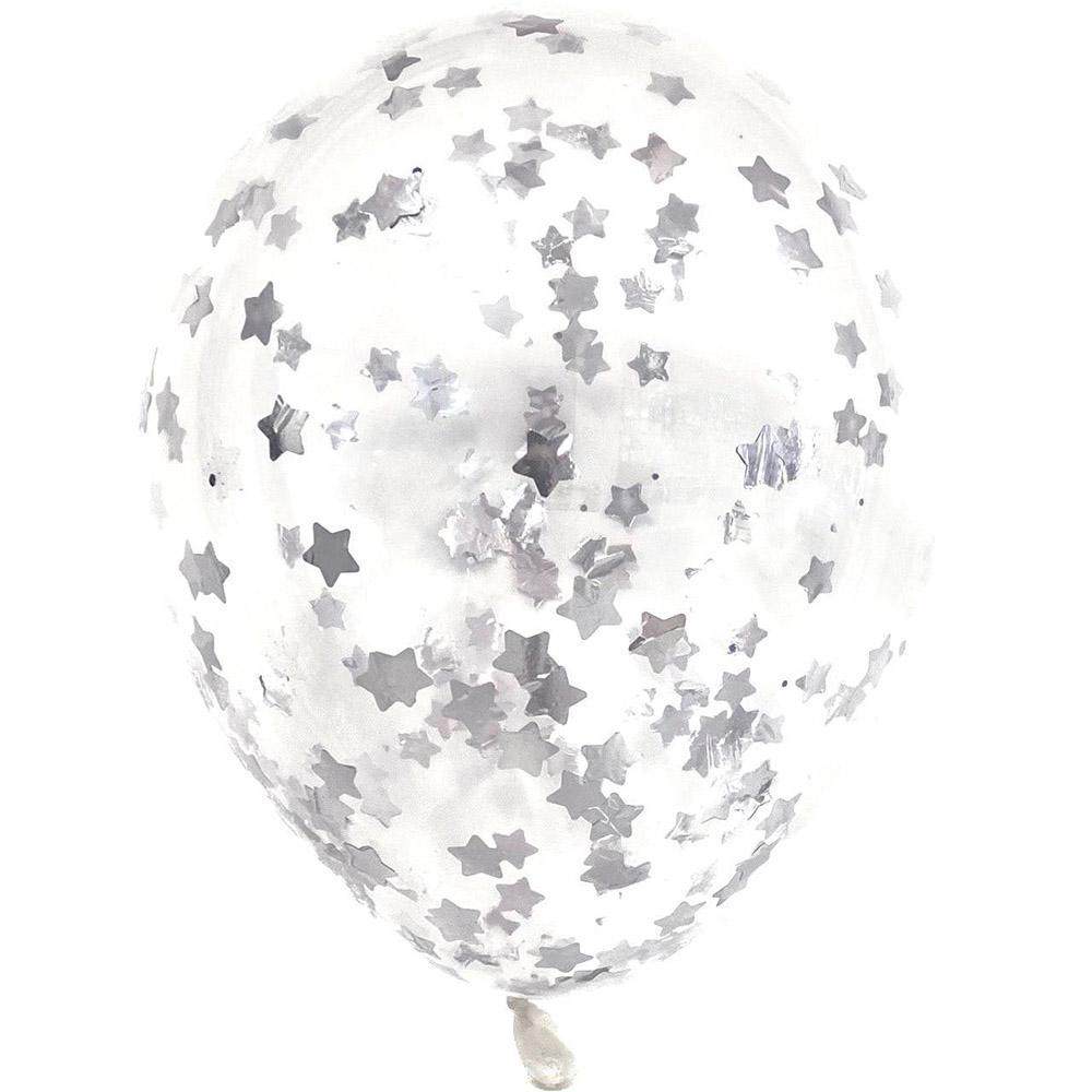 Balon Transparent cu Confetti Stele Silver
